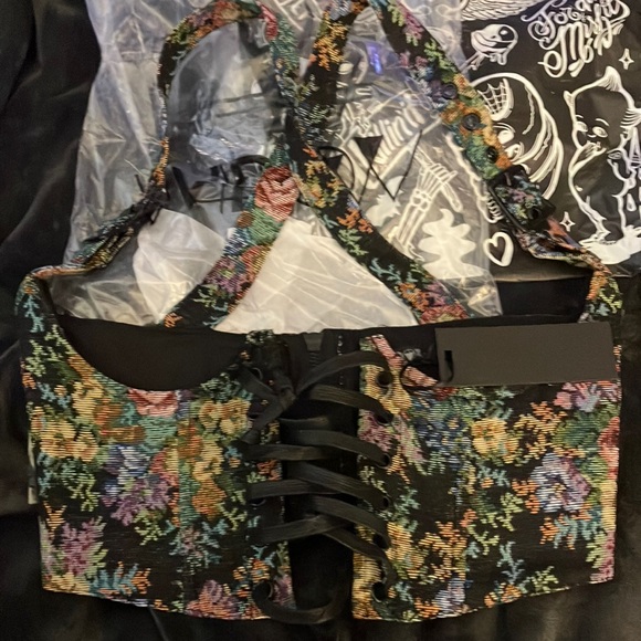 NWT Dollskill flower brocade underbust corset zip up and lace up-S - Picture 1 of 2